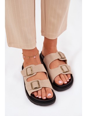 Women's Platform Sandals With Buckles Beige Simbes