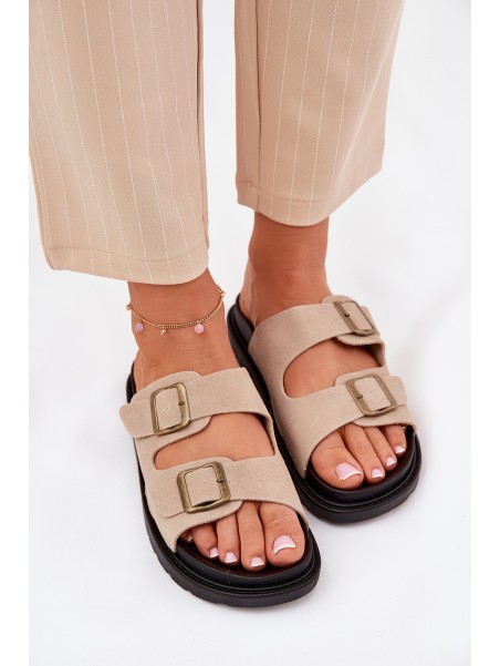 Women's Platform Sandals With Buckles Beige Simbes