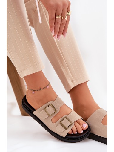 Women's Platform Sandals With Buckles Beige Simbes