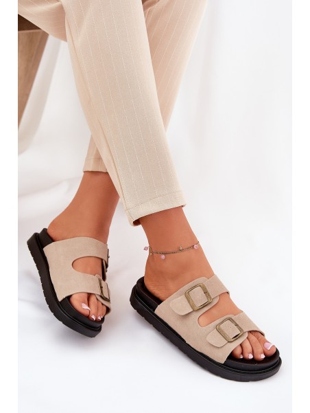 Women's Platform Sandals With Buckles Beige Simbes