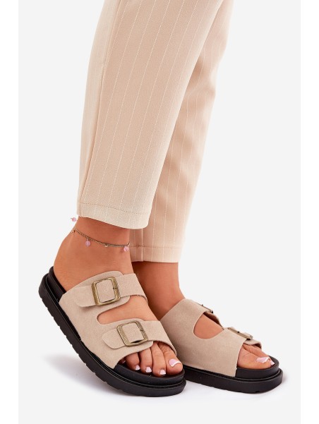 Women's Platform Sandals With Buckles Beige Simbes