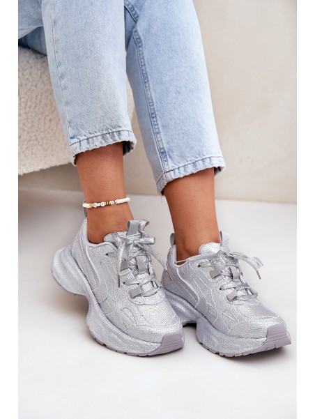 Women's Sneakers Decorated with Rhinestones Silver Porrot