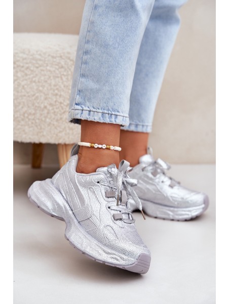 Women's Sneakers Decorated with Rhinestones Silver Porrot