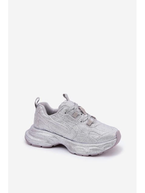 Women's Sneakers Decorated with Rhinestones Silver Porrot