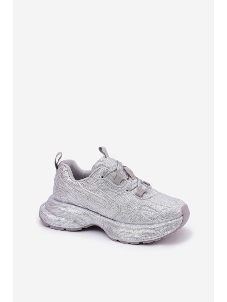 Women's Sneakers Decorated with Rhinestones Silver Porrot