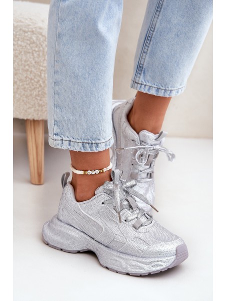 Women's Sneakers Decorated with Rhinestones Silver Porrot