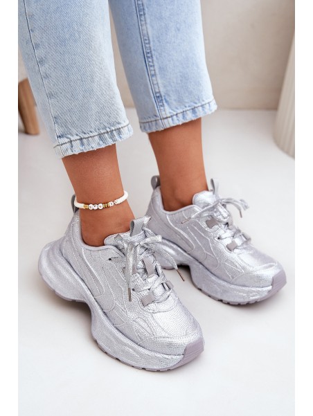 Women's Sneakers Decorated with Rhinestones Silver Porrot
