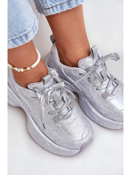 Women's Sneakers Decorated with Rhinestones Silver Porrot