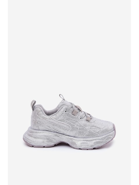 Women's Sneakers Decorated with Rhinestones Silver Porrot
