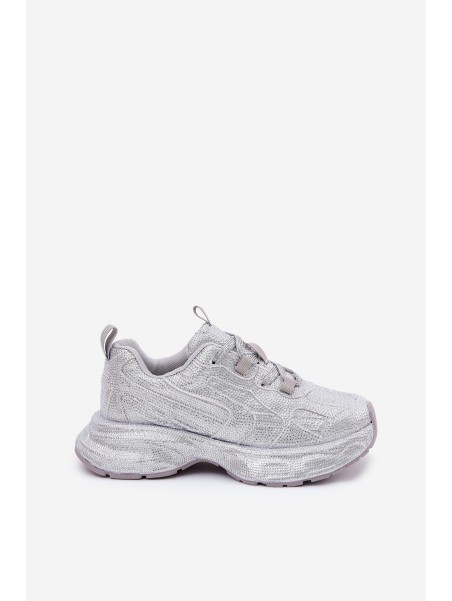 Women's Sneakers Decorated with Rhinestones Silver Porrot
