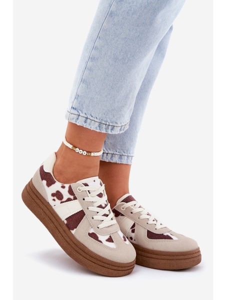 Women's Platform Sneakers With Patches Beige Lincidi