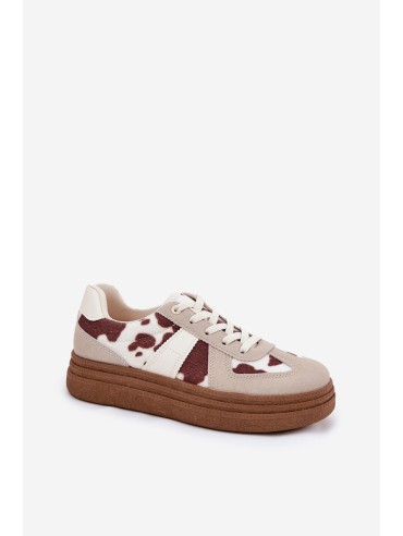 Women's Platform Sneakers With Patches Beige Lincidi 2