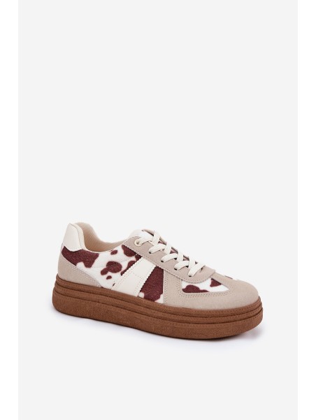 Women's Platform Sneakers With Patches Beige Lincidi