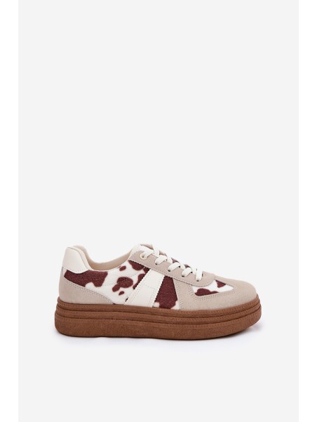 Women's Platform Sneakers With Patches Beige Lincidi