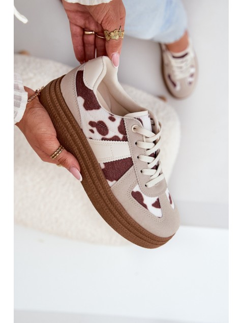 Women's Platform Sneakers With Patches Beige Lincidi
