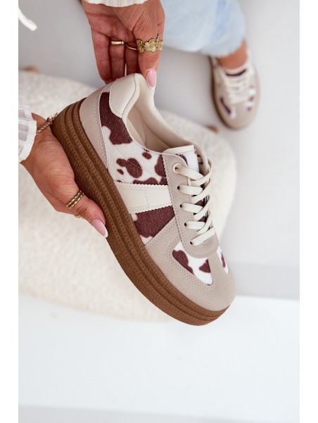 Women's Platform Sneakers With Patches Beige Lincidi