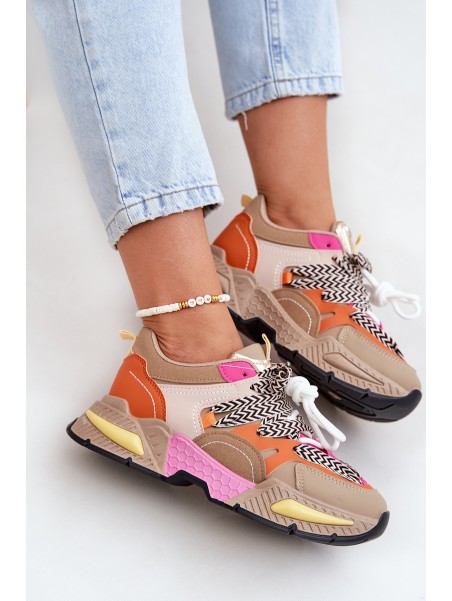 Women's Sports Sneakers with Double Lacing Khaki Samoles