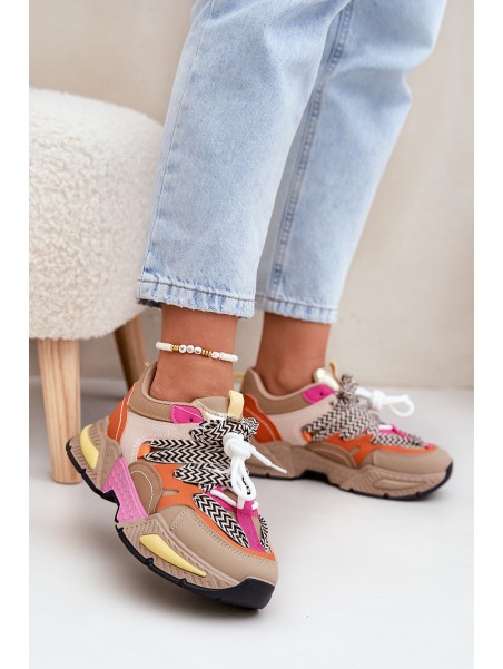 Women's Sports Sneakers with Double Lacing Khaki Samoles