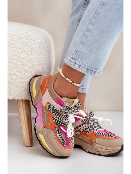 Women's Sports Sneakers with Double Lacing Khaki Samoles