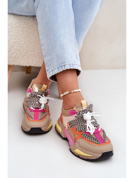 Women's Sports Sneakers with Double Lacing Khaki Samoles