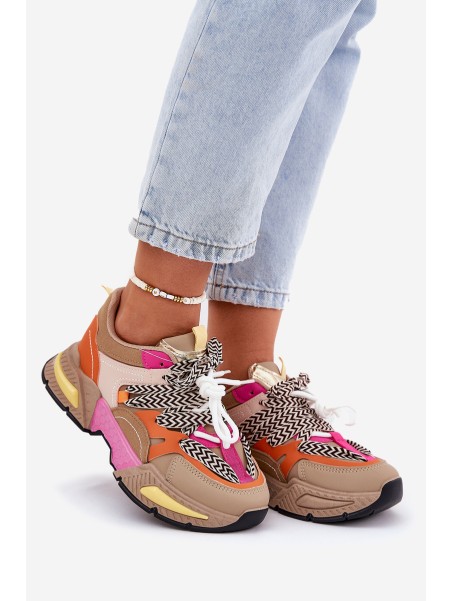 Women's Sports Sneakers with Double Lacing Khaki Samoles
