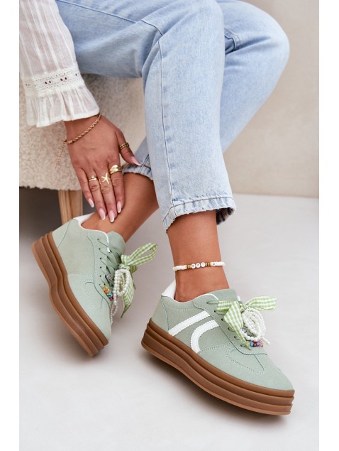 Women Sneakers On Platform With Decorations Green Vinness