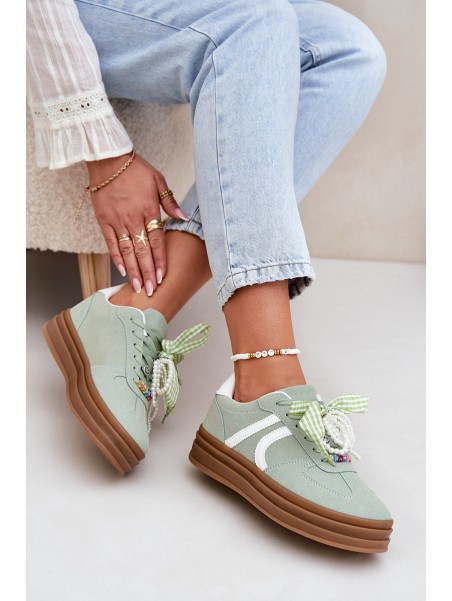 Women Sneakers On Platform With Decorations Green Vinness