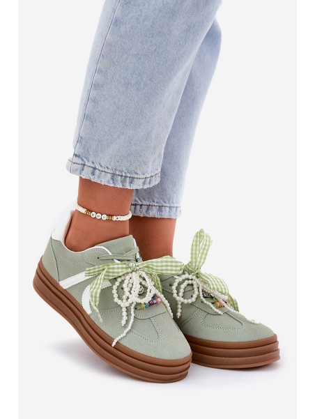 Women Sneakers On Platform With Decorations Green Vinness