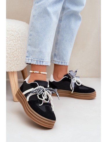 Women's platform sneakers with decorations black Vinness