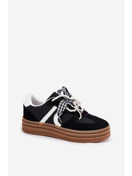 Women's platform sneakers with decorations black Vinness