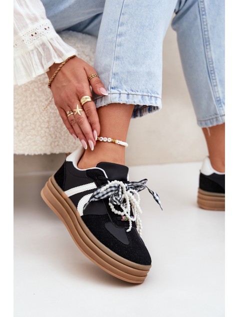 Women's platform sneakers with decorations black Vinness
