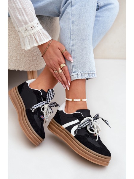 Women's platform sneakers with decorations black Vinness