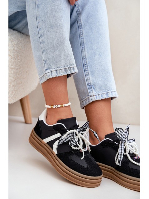 Women's platform sneakers with decorations black Vinness