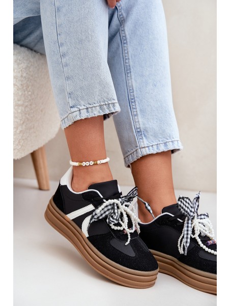 Women's platform sneakers with decorations black Vinness