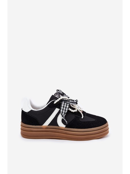 Women's platform sneakers with decorations black Vinness
