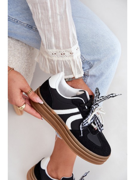 Women's platform sneakers with decorations black Vinness