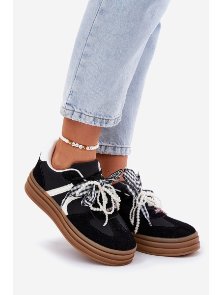 Women's platform sneakers with decorations black Vinness