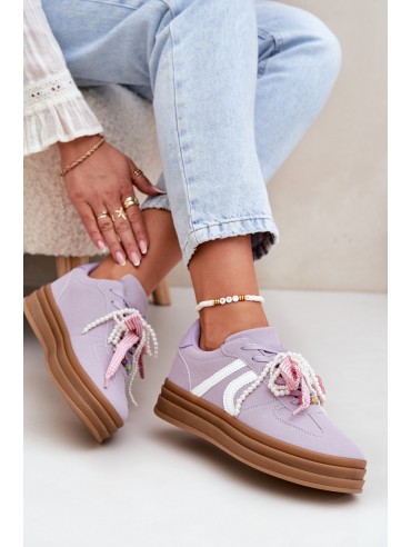 Women's Platform Sneakers With Decorations Purple Vinness