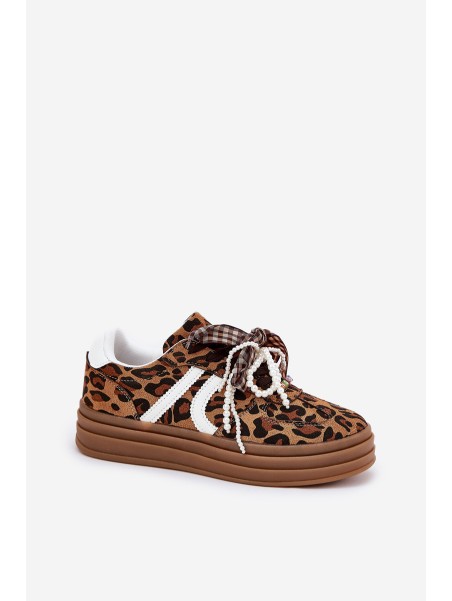 Women's sneakers in leopard print on platform with decorations brown Vinness