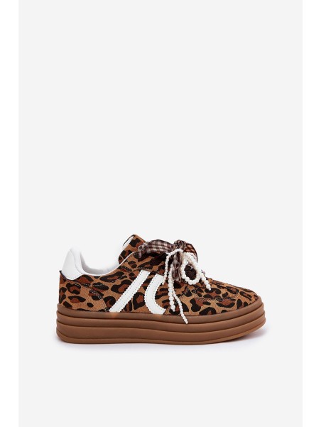 Women's sneakers in leopard print on platform with decorations brown Vinness