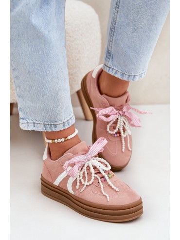 Women Sneakers On Platform With Decorations Pink Vinness