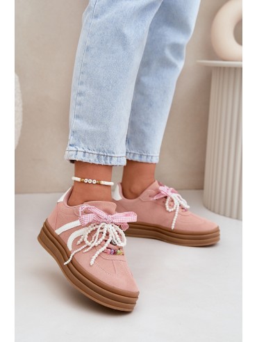 Women Sneakers On Platform With Decorations Pink Vinness 2