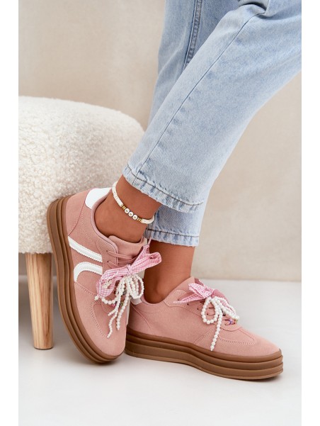 Women Sneakers On Platform With Decorations Pink Vinness