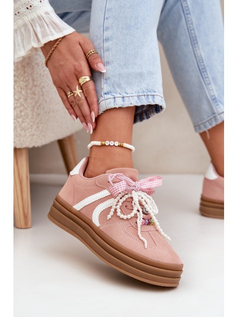 Women Sneakers On Platform With Decorations Pink Vinness
