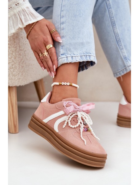 Women Sneakers On Platform With Decorations Pink Vinness