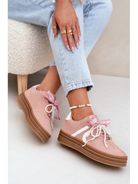 Women Sneakers On Platform With Decorations Pink Vinness