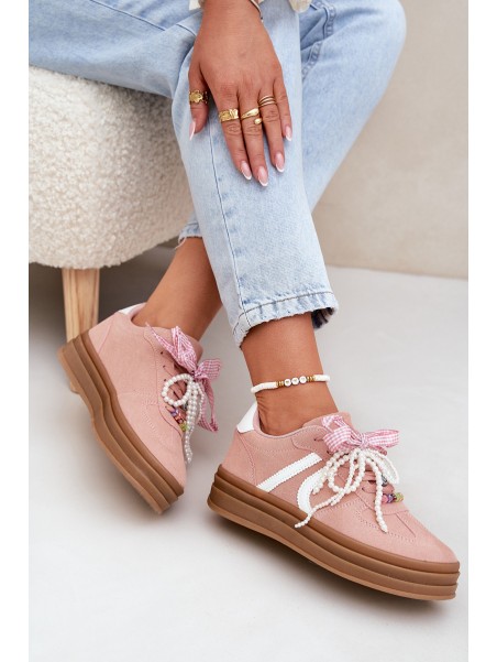Women Sneakers On Platform With Decorations Pink Vinness