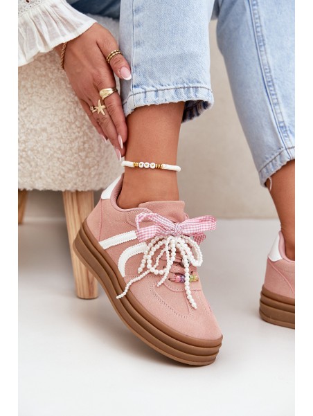 Women Sneakers On Platform With Decorations Pink Vinness