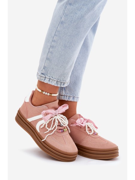 Women Sneakers On Platform With Decorations Pink Vinness
