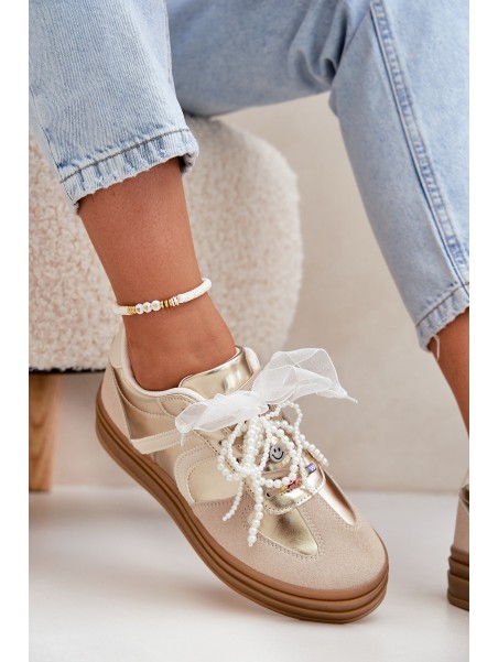 Women's Platform Sneakers With Decorations Beige-Gold Vinness
